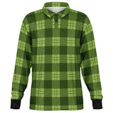 Green Leaves Plaid Long Sleeve Polo