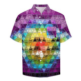 Rainbow Sunset Polygonal Pattern  Faux Linen Button Down Shirt with chest pocket