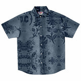 Embossed Blue Velvet Button Down Shirt