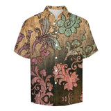 Wooden Texture Pattern Faux Linen Button Down Shirt with chest pocket