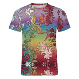 Embossed Rainbow Botanical pattern cotton t-shirt