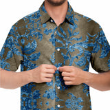 Embossed Blue Velvet Button Down Shirt 6
