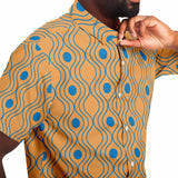 Orange Blue Wave Circle Button Down