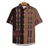Two Tone Linen Double Side Stripe Pattern Faux Linen Button Down Shirt with chest pocket