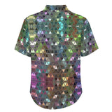 Iridescent Triangle Pattern Faux Linen Button Down Shirt with chest pocket