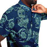 Embossed Blue Velvet Button Down Shirt 11