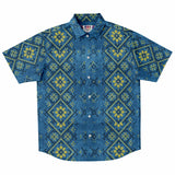 Blue Velvet Embroidery Pattern Button Down Shirt