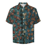 Tortoise Shell Pattern Faux Linen Button Down Shirt with Chest Pocket 2