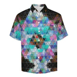 Abstract Triangle Pattern Faux Linen Button Down Shirt with chest pocket