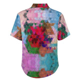 Geometric Angles Faux Linen Button Down Shirt with chest pocket
