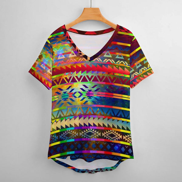 Rainbow Tribal Low Cut V-Neck T-Shirt