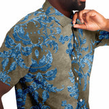 Embossed Blue Velvet Button Down Shirt 6