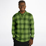 Green Leaves Plaid Long Sleeve Polo