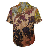 Wooden Texture Pattern Faux Linen Button Down Shirt with chest pocket