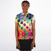 Women's Gradient Leaves Stand Up Collar Polo