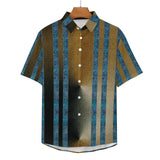 Gold Tone Double Side Stripe Pattern Faux Linen Button Down Shirt with chest pocket