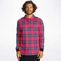 Crimson Plaid Long Sleeve Polo