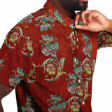 Embossed Red Velvet Button Down Shirt