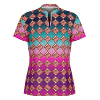 Women's Jewel Pattern Stand Up Collar Polo