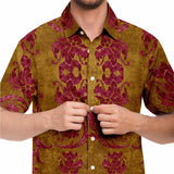 Embossed Red and Gold Velvet Button Down Shirt 6