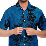 Embossed Blue Velvet Button Down Shirt 12