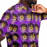 3D Purple & Gold Flower Button Down Shirt