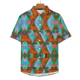 Abstract Triangle Pattern Faux Linen Button Down Shirt with chest pocket 2