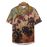 Wooden Texture Pattern Faux Linen Button Down Shirt with chest pocket