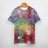 Embossed Rainbow Botanical pattern cotton t-shirt
