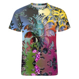 Embossed Rainbow Foliage Cotton T-Shirt