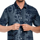 Embossed Blue Velvet Button Down Shirt