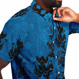 Embossed Blue Velvet Button Down Shirt 12