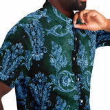 Embossed Blue Velvet Button Down Shirt 8