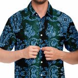 Embossed Blue Velvet Button Down Shirt 8