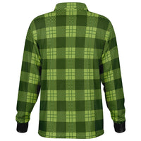 Green Leaves Plaid Long Sleeve Polo