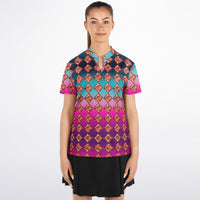 Women's Jewel Pattern Stand Up Collar Polo