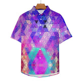 Abstract Prismatic Faux Linen Button Down Shirt with chest pocket