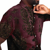 Embossed Black Velvet Button Down Shirt 10