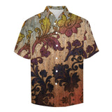 Wooden Texture Pattern Faux Linen Button Down Shirt with chest pocket