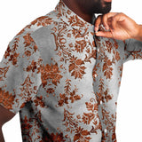 Embossed Russet Velvet Button Down Shirt