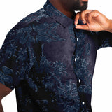 Embossed Blue Velvet Button Down Shirt 3