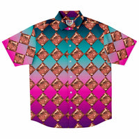 Jewel-tone Diamond Pattern Button Down