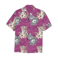 Hot Pink Cheetah Zebra Hawaiian Shirt with Chest Pocket