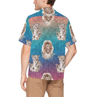 Ombre Cheetah Lion Hawaiian Shirt with Chest Pocket