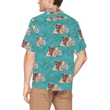 Teal Tiger Hawaiian Shirt with Chest Pocket