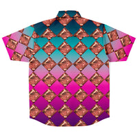 Jewel-tone Diamond Pattern Button Down