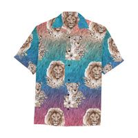 Ombre Cheetah Lion Hawaiian Shirt with Chest Pocket