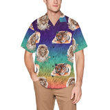 Ombre Tiger Lion Hawaiian Shirt with Chest Pocket