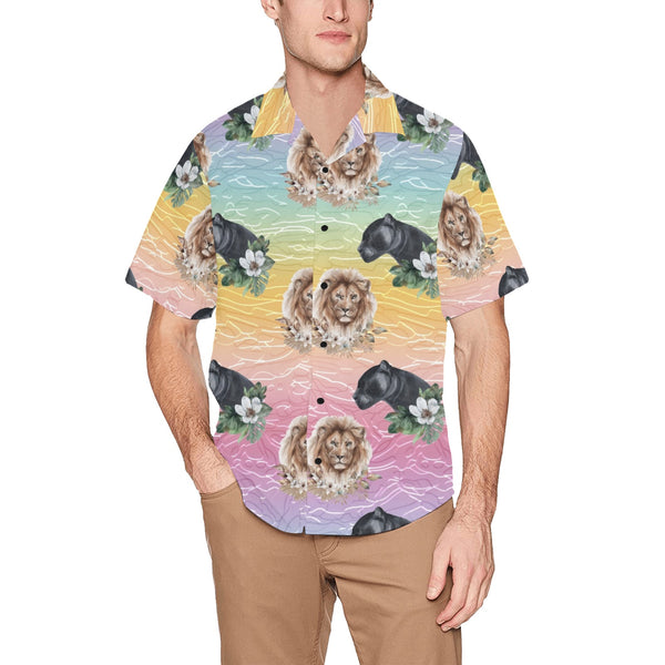 Lion Jaguar Gradient Hawaiian Shirt with Chest Pocket