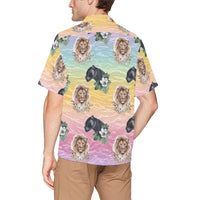 Lion Jaguar Gradient Hawaiian Shirt with Chest Pocket